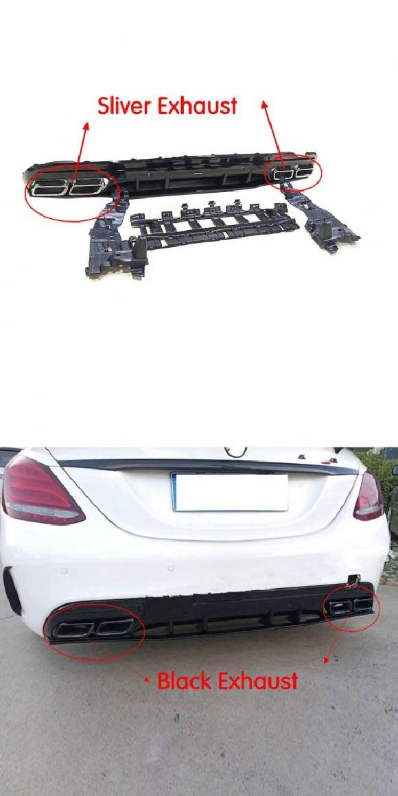 リア バンパー ディフューザー リップ エキゾースト 適用: メルセデス・ベンツ Cクラス W205 C200 C250 C300 C350 C400 C43 AMG シルバー エキゾースト・ブラック エキゾースト AL-MM-7861 AL Exterior parts for cars