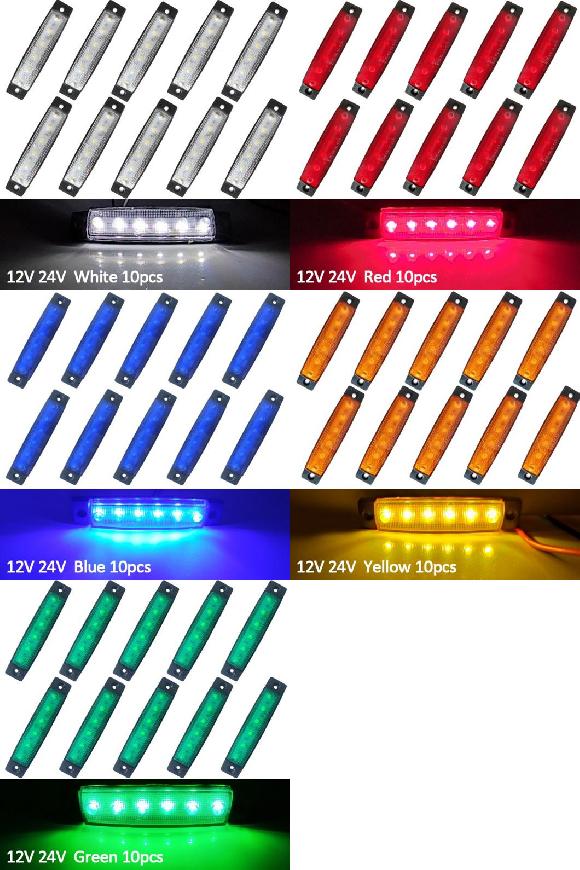 10ピース トラック トレーラー サイド マーカー インジケータ ライト シグナル ブレーキ リア ワーニング テール ライト LED 12V 24V ワーニング ランプ ホワイト イエロー ホワイト～グリーン AL-MM-8538 AL Car light