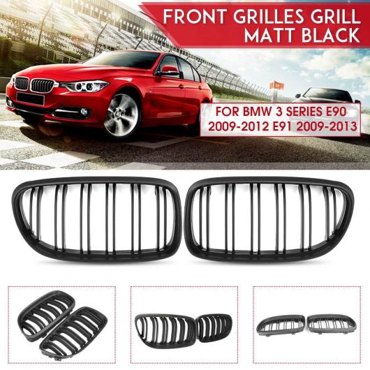 ペア フロント レーシング グリル 適用: BMW 3シリーズ E90 E91 2008 2009 2010 2011 2012 光沢 カーボン ダブル スラット ライン マットブラック ダブルライン AL-NN-0965 AL Exterior parts for cars