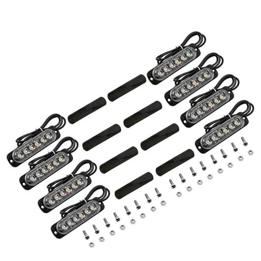 ユニバーサル 8ピース フラッシュ ストロボ ライト ホワイト/レッド 6LED トラック エマージェンシー ワーニング 注意 ハザード ストロボ ライト AL-NN-3661 AL Car parts