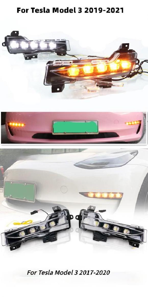 適用: テスラ/TESLA モデル 3 2018 2019 2020 2021 DRL 12V ライト LED デイタイムランニングライト フロント フォグ ライト フロー ウインカー アセンブリ 2021・2017-2020 AL-OO-1032 AL Car light｜オートパーツエージェンシー2号店