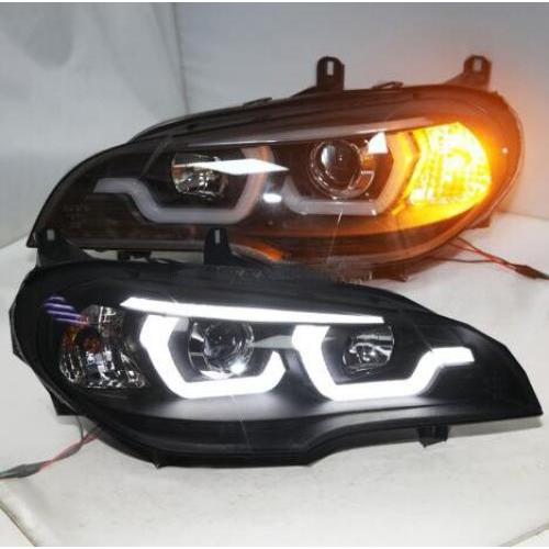 2ピース 適用: X5 E70 2007-2013 ヘッドライト ヘッド ランプ オート LED DRL HI/LO ビーム HID キセノン BI レンズ ブラック ハウス BMW E70 X5 2007-2013 ヘッドライト 2ピース AL-OO-0318 AL Car light