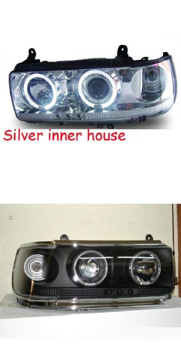 1ペア プラド 4500 LC80 FJ80 LED エンジェルアイ ヘッドライト 1990 ホワイト インナー 2ピース・ブラック インナー 2ピース トヨタ クルーザー プラド 1990-1997 LC80 AL-OO-0353 AL Car light