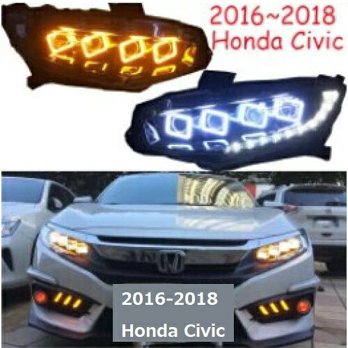 2ピース バンパー ランプ 適用: シビック 10世代 ヘッドライト DRL 2016 2017 2018 LED ランニング ライト BI-キセノン ビーム フォグ モデル1スタイル ホンダ シビック 2016-2018 AL-OO-0406 AL Car light 181,215円