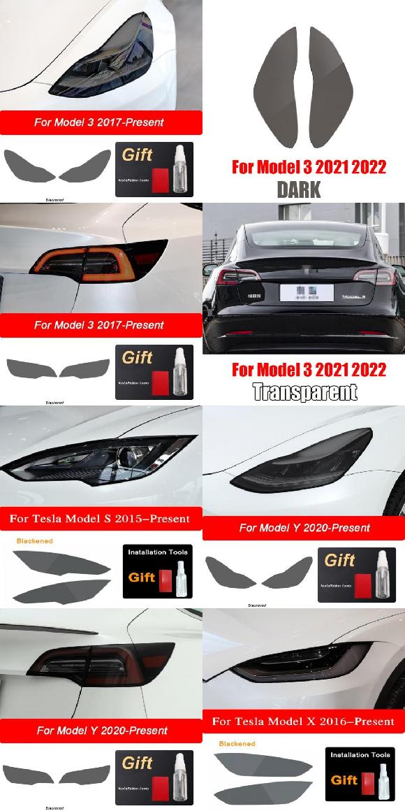 2ピース 適用: テスラ/TESLA モデル 3 X Y S ヘッドライト スモーク ブラック 保護 フィルム 保護 クリア TPU ステッカー アクセサリー 2 ピース モデル 3 A～モデル X A AL-OO-1548 AL Exterior parts for cars