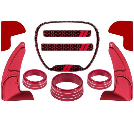 適用: ダッジ/DODGE チャレンジャー チャージャー デュラン 2015-2020 ステアリング ホイール シフト パドル + エンブレム キット + エア コンディション スイッチ CD ボタン レッド AL-OO-4300 AL Interior parts for cars