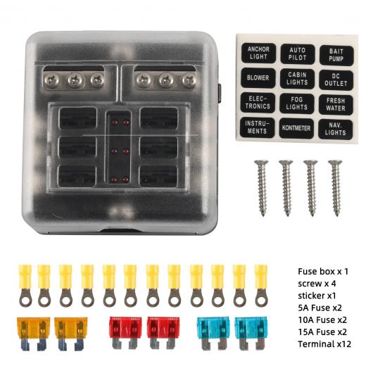 プラスチック カバー 6ウェイ 12ウェイ ブレイド ヒューズ ブロック 12V 32V ヒューズ ボックス ホルダー M5 スタッド LED インジケーター ライト 適用: 自動車 マリン A5617 AL-OO-4488 AL Car parts｜オートパーツエージェンシー2号店