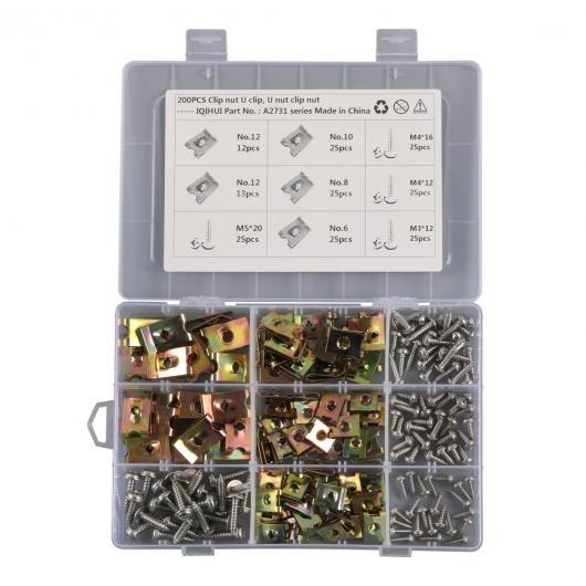 200ピース/セット アソート スパイア クリップ U ナット ユニバーサル スピード ファスナー スクリュー 適用: オートバイ 自動車 M3×12 M4×12 M4×16 M5×20 AL-OO-4484 AL Car parts
