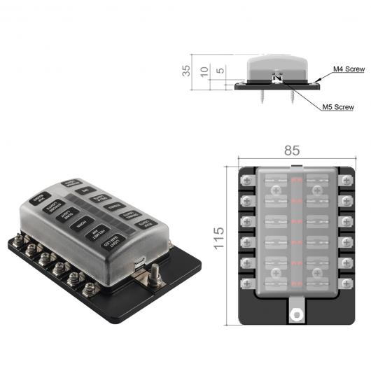プラスチック カバー 6ウェイ 12ウェイ ブレイド ヒューズ ブロック 12V 32V ヒューズ ボックス ホルダー M5 スタッド LED インジケーター ライト 適用: 自動車 マリン A5612 AL-OO-4488 AL Car parts