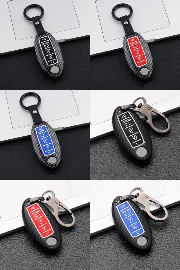 カーボンファイバー+シリコン キー カバー ケース 適用: 日産 アルティマ マキシマ ムラーノ L518 ヴァーサ リーフ ジューク ノート A カーボン ブラック～B カーボン ブルー AL-OO-6811 AL Interior parts for cars