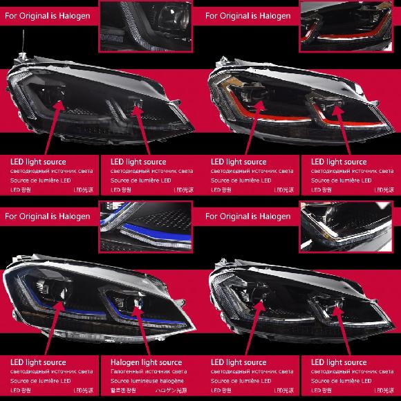 ヘッド ランプ 適用: ゴルフ 7 MK7 GTI LED ヘッドライト 2013-2017 ヘッドライト ゴルフ 7 MK7 GTI DRL ウインカー ハイ ビーム エンジェル アイ プロジェクター ブラック～シルバー AL-OO-7810 AL Car light