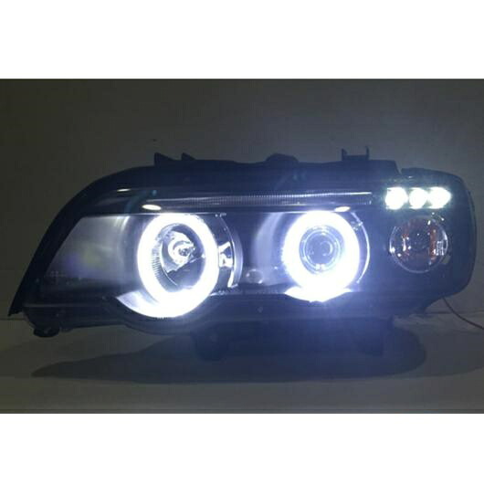 2ピース ヘッドライト 1998-2003 適用: BMW X5 E53 ヘッド ランプ バック ライト エンジェルアイ ブラック ハウジング HID キット E53 フロント ランプ ロー ビームバルブなし AL-OO-8387 AL