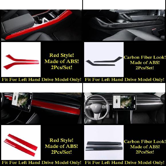 セントラル コントロール ダッシュボード ギア パネル ストリップ カバー トリム 適用: テスラ/TESLA モデル 3 2018-2021 レッド/カーボンファイバー インテリア アクセサリー タイプA～タイプD AL-PP-1695 AL Interior parts for cars