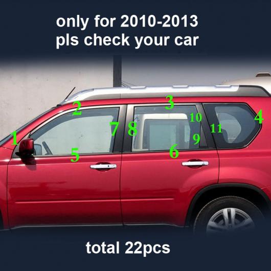 22ピース 適用: 日産 X-トレイル 2010-2013 ウインドウ 装飾 中央列 装飾 ストリップ 光沢 シルバー ステンレス AL-PP-6615 AL Exterior parts for cars|オートパーツエージェンシー2号店