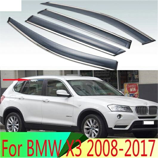 適用: BMW X3 2008-2017 プラスチック エクステリア バイザー 吹き出し口 シェード ウインドウ サン レイン ガード デフレクター 4ピース AL-QQ-4294 AL Exterior parts for cars