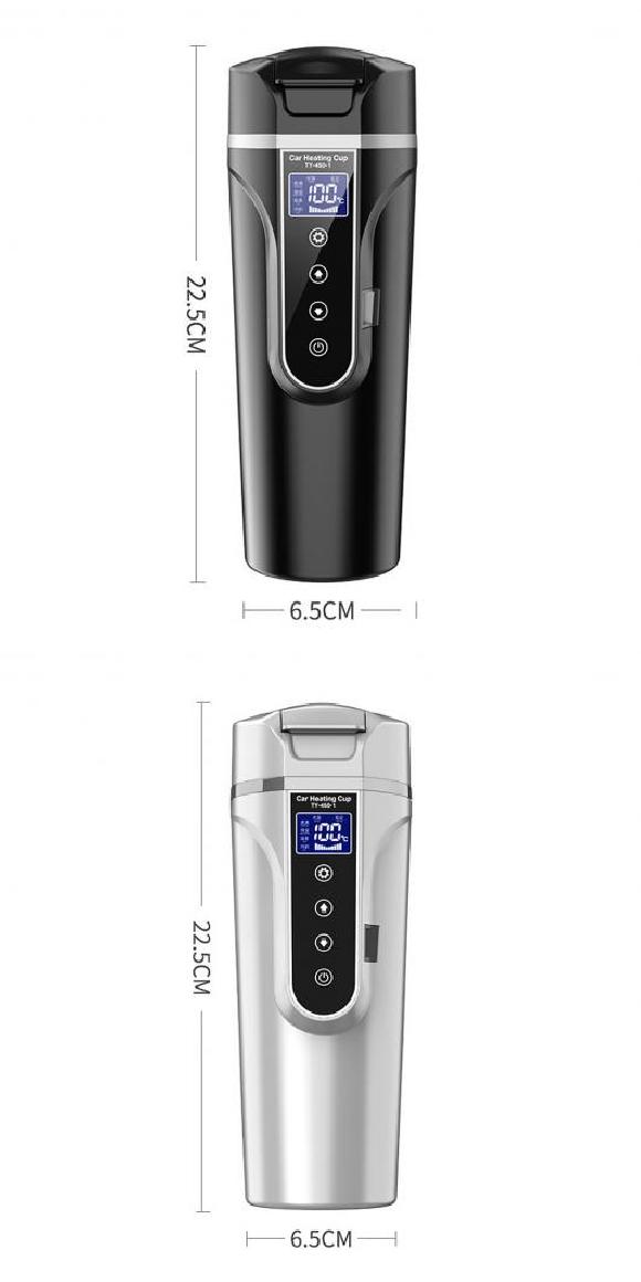 DC 12V/24V 450ML ステンレス スチール 温度 ヒーテッド ヒート カップ 電動 ウォーター カップ LCD ディスプレイ ブラック・ホワイト AL-QQ-5173 AL Car parts｜オートパーツエージェンシー2号店