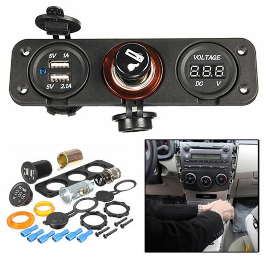 12V 2.1A ブラック デュアル USB 車両 GPS 携帯電話 アダプタ チャージャー IP65 防水 デジタル 電圧計 シガーソケット ソケット AL-RR-5290 AL Car parts
