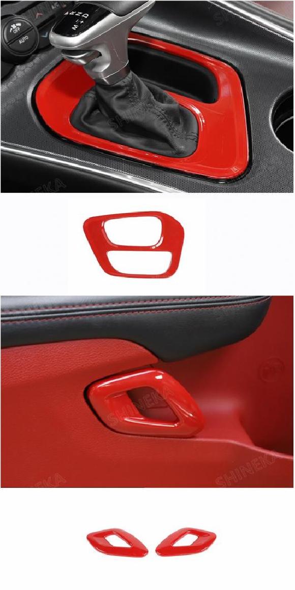 インテリア ステッカー インナー レッド 装飾 カバー ステッカー 適用: ダッジ/DODGE チャレンジャー 2015～ ギア シフト パネル・ドア ハンドル AL-RR-3089 AL Exterior parts for cars｜オートパーツエージェンシー2号店