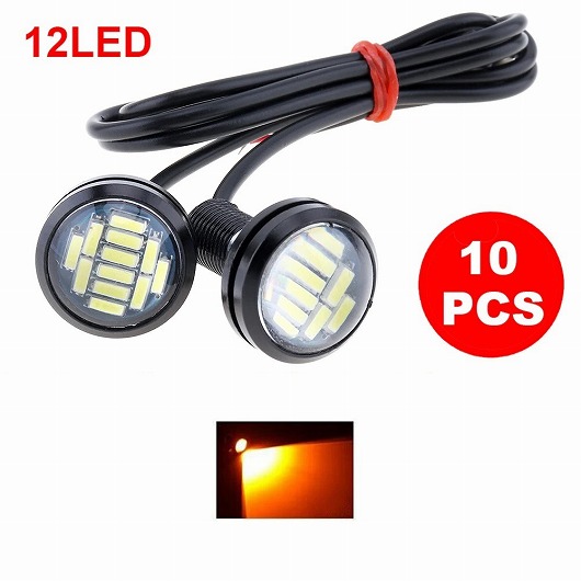 10ピース 22mm イーグル アイ ハイ パワー 4014 12SMD 12V フォグ DRL バルブ リバース バックアップ パーキング シグナル ライト イエロー AL-RR-4875 AL Car parts