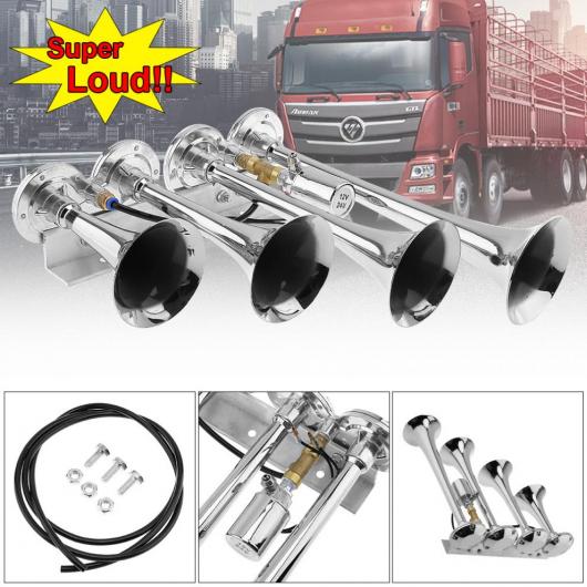 12V/24V 185DB スーパー ラウド 4 チューブ スピーカー サイド BY サイド タイプ 4 トランペット エア ホーン 適用: 車両 トラック 列車 ボート AL-RR-5040 AL Car parts