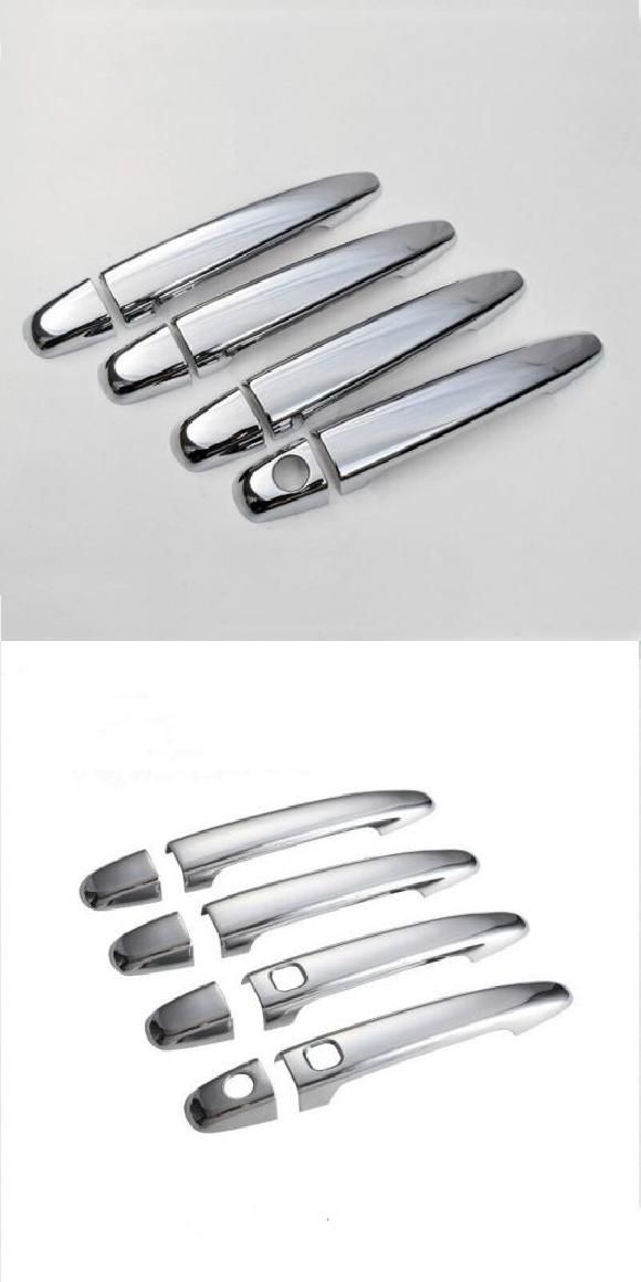 適用: スバル レガシィ BM BR 2010～2014 光沢ブラック カーボンファイバー クローム ドア ハンドル カバー アクセサリー ステッカー シルバー ボタンなし・シルバー 2ボタン AL-RR-0647 Car parts
