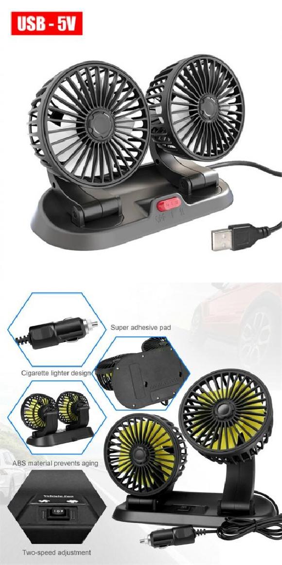 ポータブル 冷却 ファン 12V 24V USB ミニ デュアル ヘッド クーラー ファン 調整可能 オート 電動 ファン クーラー ユニバーサル USB・ホワイト AL-SS-1207 AL Car parts