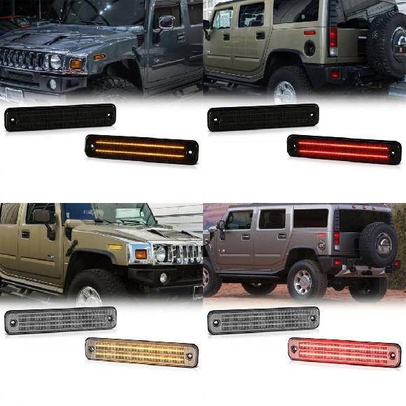 適用: ハマー/HUMMER H2 2003-2009 フロント/リア LED アンバー サイド マーカー ライト ランプ スモーク/クリア レンズ 2ピース タイプA～タイプD AL-SS-1468 AL Car parts