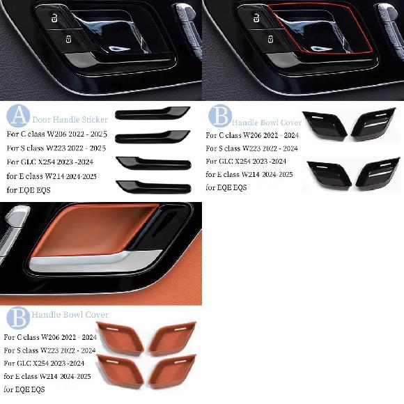 インナー ドア ハンドル ボウル 装飾 カバー ステッカー 適用: メルセデス ベンツ C E S GLC EQE EQS W206 W223 X254 W214 2021-2024 ブラック A～ブラウン B SR-CC-4769 Interior parts for cars