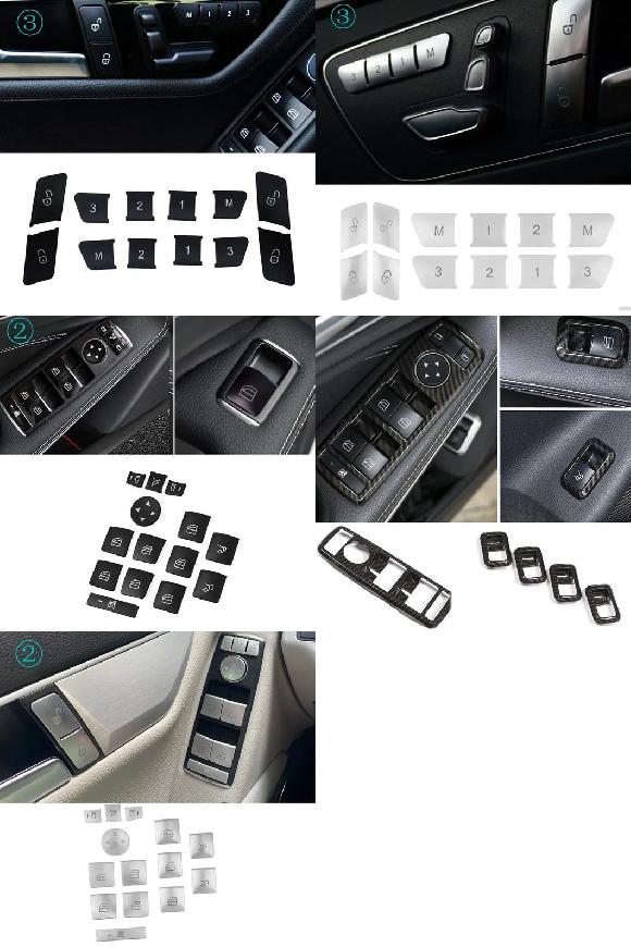 ドア ロック アンロック ウインドウ スイッチ ボタン トリム カバー ステッカー インテリア 適用: メルセデス ベンツ A B C E GLA ブラック スタイル 3～シルバー スタイル 2 SR-CC-4872 Interior parts for cars