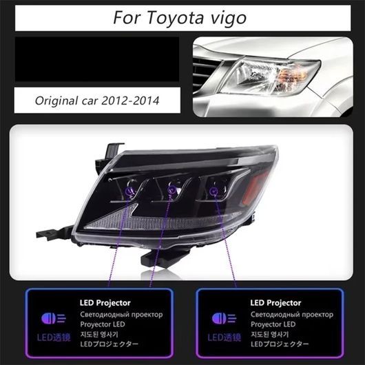 適用: トヨタ ハイラックス ヴィーゴ ヘッドライト 2012-2014 ヴィーゴ LED プロジェクター ヘッドランプ デイタイムランニングライト 自動車 アクセサリー LED ヘッドライト 1ペア SR-DD-3571 Car light｜オートパーツエージェンシー2号店