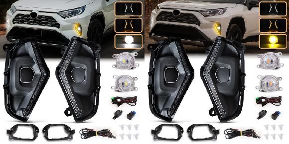 フロント LED フォグライト 適用: トヨタ RAV4 RAV 4 2019-2025 デイタイムランニングライト フォグランプ アセンブリ ドライビング DRL フォグ ホワイト・DRL フォグ イエロー SR-DD-3685 Car light|オートパーツエージェンシー2号店