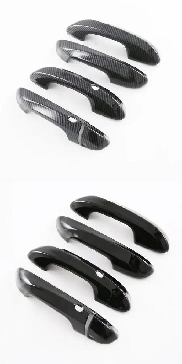 適用: MG 4 MG4 EV ムーラン 2022 2023 2024 カーボンファイバー ブラック ABS ドア ハンドル カバー トリム カーボン ハンドル 左ハンドル用・ブラック ハンドル 左ハンドル用 SR-AA-3547 Car parts画像