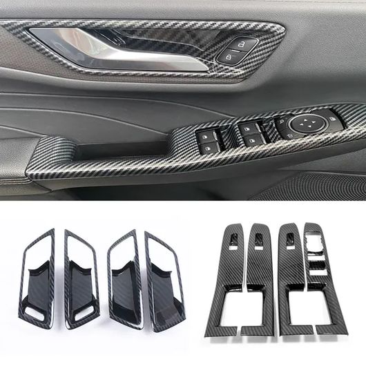 左ハンドル用 適用: フォード/FORD クーガ エスケープ 2020-2024 カーボンファイバー ウインドウ スイッチ カバー トリム インナー ドア ハンドル ボウル プロテクター 2点セット SR-AA-4091 Interior parts cars