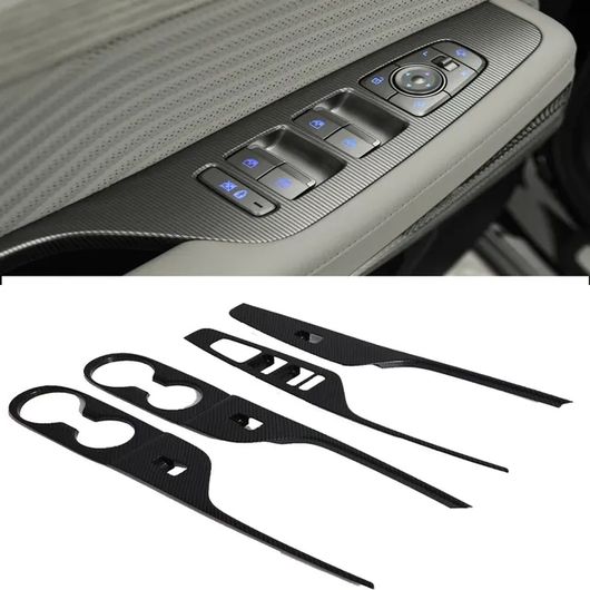 適用: ヒュンダイ/現代/HYUNDAI パリセード 2022 2023 カーボンファイバー ウインドウ スイッチ パネル カバー トリム ウインドウ スイッチ リフト ステッカー ウインドウ スイッチ カバー SR-AA-4220 Interior parts for cars