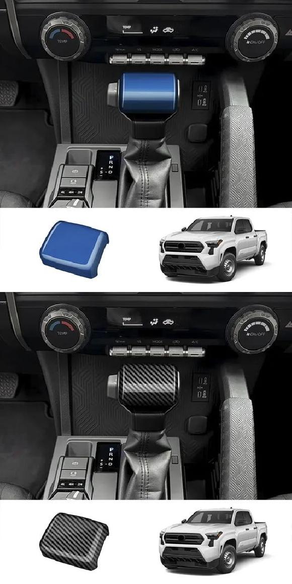 適用: トヨタ タコマ 2024 2025 ABS カーボンファイバー センター コンソール ギア シフト ヘッド ノブ ハンドル カバー トリム ABS ブルー カラー・ABS カーボンファイバー SR-AA-4182 Interior parts for cars