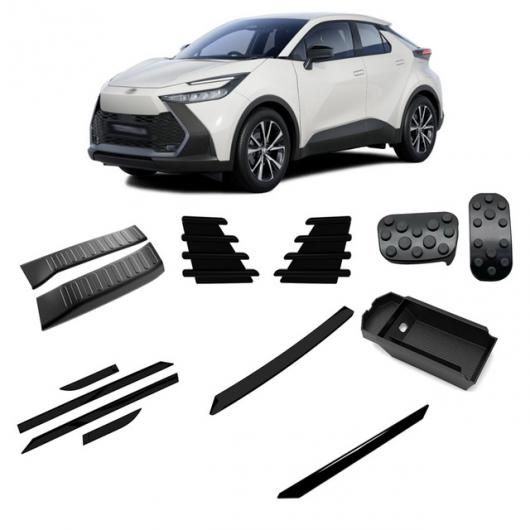 適用: トヨタ CHR C-HR 2024 2025 ABS ピアノ ブラック エクステリア アクセサリー サイド ドア ボディ カバー バンパー ストリップ パネル リア バンパー トリム 7点セット SR-AA-4280 Exterior parts for cars