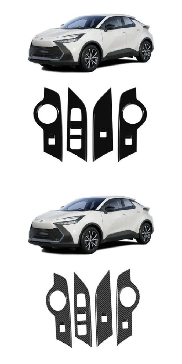 左ハンドル用 適用: トヨタ CHR C-HR 2024 2025 ABS カーボンファイバー ブラック インナー ウインドウ リフト スイッチ ABS ピアノ ブラック・ABS カーボンファイバー SR-AA-4908 Interior parts for cars