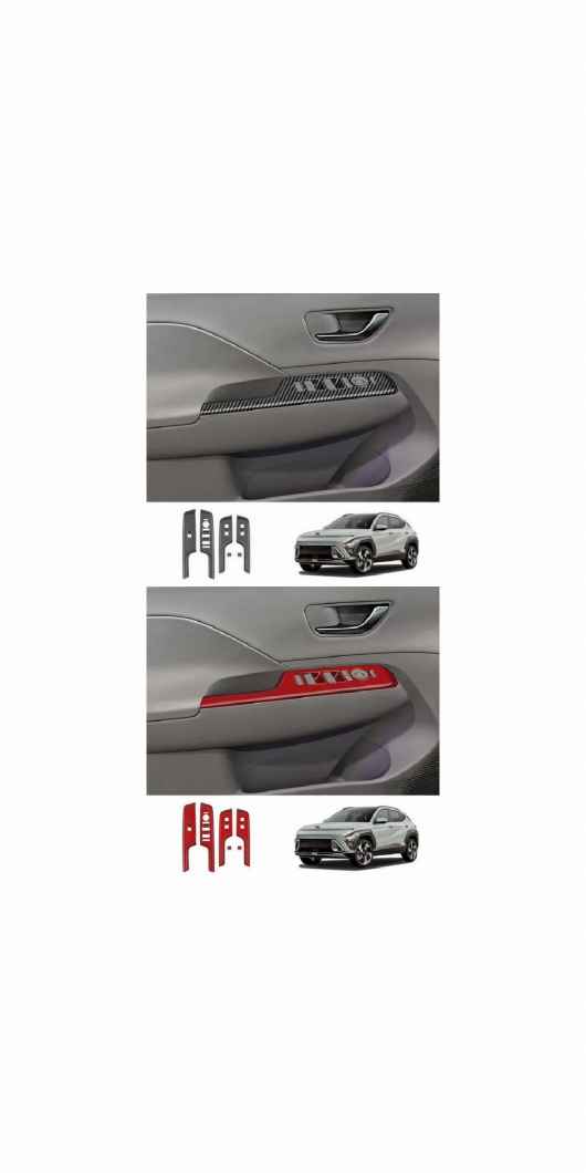 左ハンドル用 適用: ヒュンダイ/現代/HYUNDAI コナ 2024 2025 ABS カーボンファイバー ドア アームレスト パネル ウインドウ リフト ABS カーボンファイバー・ABS レッド SR-AA-0310 Interior parts for cars