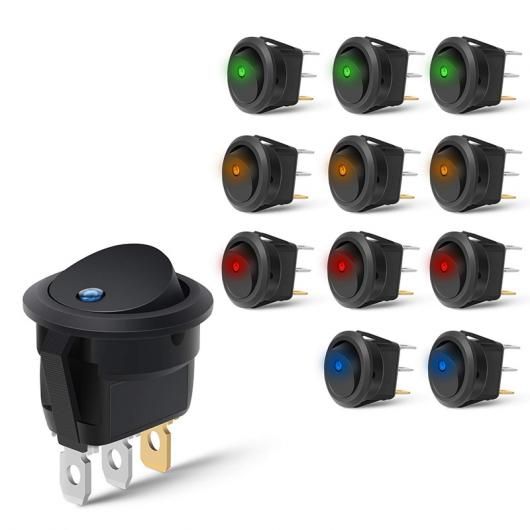 12ピース ラウンド ドット 点灯 ロッカー スイッチ トグル 20A 12V DC オン/オフ SPST スイッチ コントロール 3ブルー + 3グリーン + 3イエロー + 3レッド ブラック SR-AA-9019 Car parts