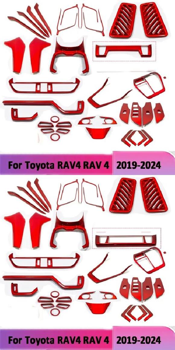 適用: トヨタ RAV4 2019 2020-2023 2024 ABS レッド インテリア アクセサリー コンソール ギア シフト パネル AC ウインドウ スイッチ カバー トリム 14セット 1・14セット 2 SR-AA-0613 Interior parts for cars|オートパーツエージェンシー2号店