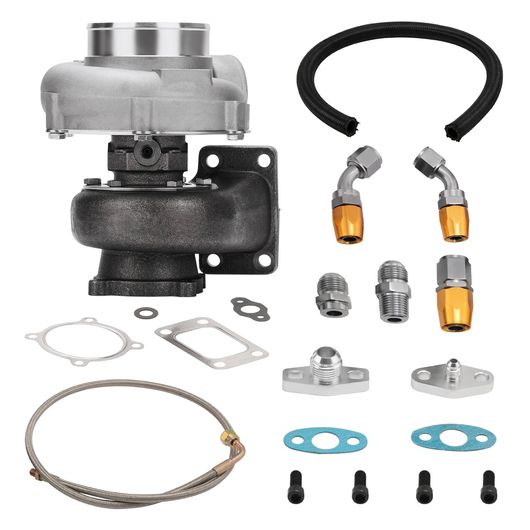 GT35 GT3582 ビレット ユニバーサル ターボ チャージャー T3 4 ボルト .7/.63 A/R W/オイル ライン SR-BB-2861 Car parts｜オートパーツエージェンシー2号店