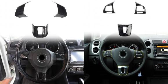 適用: フォルクスワーゲン/VOLKSWAGEN ゴルフ 6 MK6 2008-2012 ABS カーボン インテリア ステアリング ホイール 装飾 トリム ストリップ カバー 3ピース ボタンなし・ボタンあり SR-BB-5345 Interior parts for cars｜オートパーツエージェンシー2号店