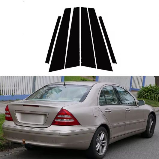 光沢ブラック ピラー ポスト 適用: メルセデス-ベンツ C-クラス W203 2001-2007 ドア ウインドウ トリム 装飾 ステッカー カバー ブラック SR-BB-7726 Exterior parts for cars