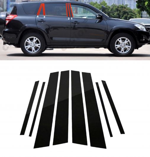 8ピース ピラー ポスト 適用: トヨタ RAV4 2006 2007 2008 2009 2010 2011 2012 ドア サイド トリム ウインドウ モールディング インテリア カバー ブラック SR-BB-8248 Exterior parts for cars