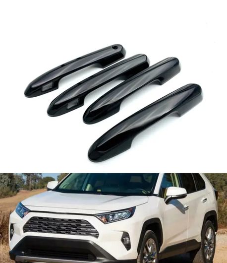 4ピース ドア ハンドル カバー トリム 装飾 適用: トヨタ RAV4 2019 2020 RAV 4 ブラック ABS ブラック SR-BB-8377 Exterior parts for cars