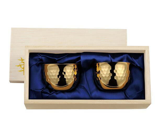 華ぐいのみ 90mL 槌目 24金メッキ桐箱セット 3744(0402060) Hanaguinomi