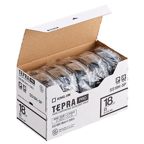 キングジム(Kingjim) テプラPRO テープカートリッジ 白 入数：1箱(5個) SS18K-5P(60069) Tepra Tape Cartridge