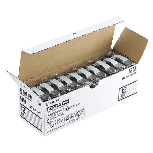 第一人者体育館(Kingjim) テプラPRO 磁気テープ薬莢 澄み切った 入数：1風呂敷き包み(10個) ST12K-10PN(36076)  Tepra Tape Cartridge