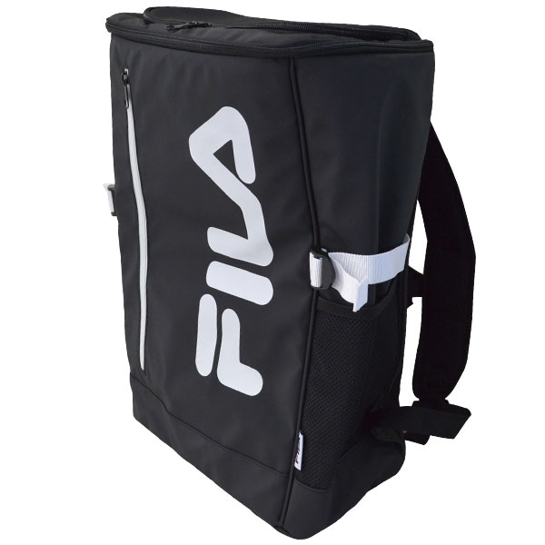 FILA(フィラ) ラージロゴ スクエアリュック ブラック/ホワイト 容量30L B4サイズもらくらく収納 FIB1541(BK/WH) large logo square backpack