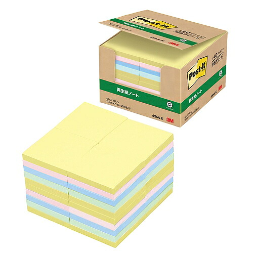 スリーエム(3M) ポストイット ノート 再生紙 多色アソート 75×75mm 入数：1パック(40パッド) 6544-K(20036) post notes recycled paper